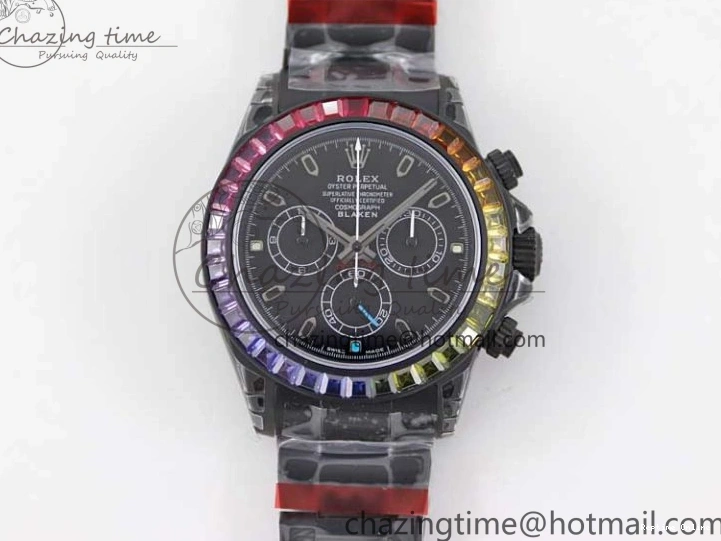 0515 Functional Daytona All Black PVD TWF Best Edition Rainbow Diamonds Bezel Black Dial on PVD Bracelet A 2449